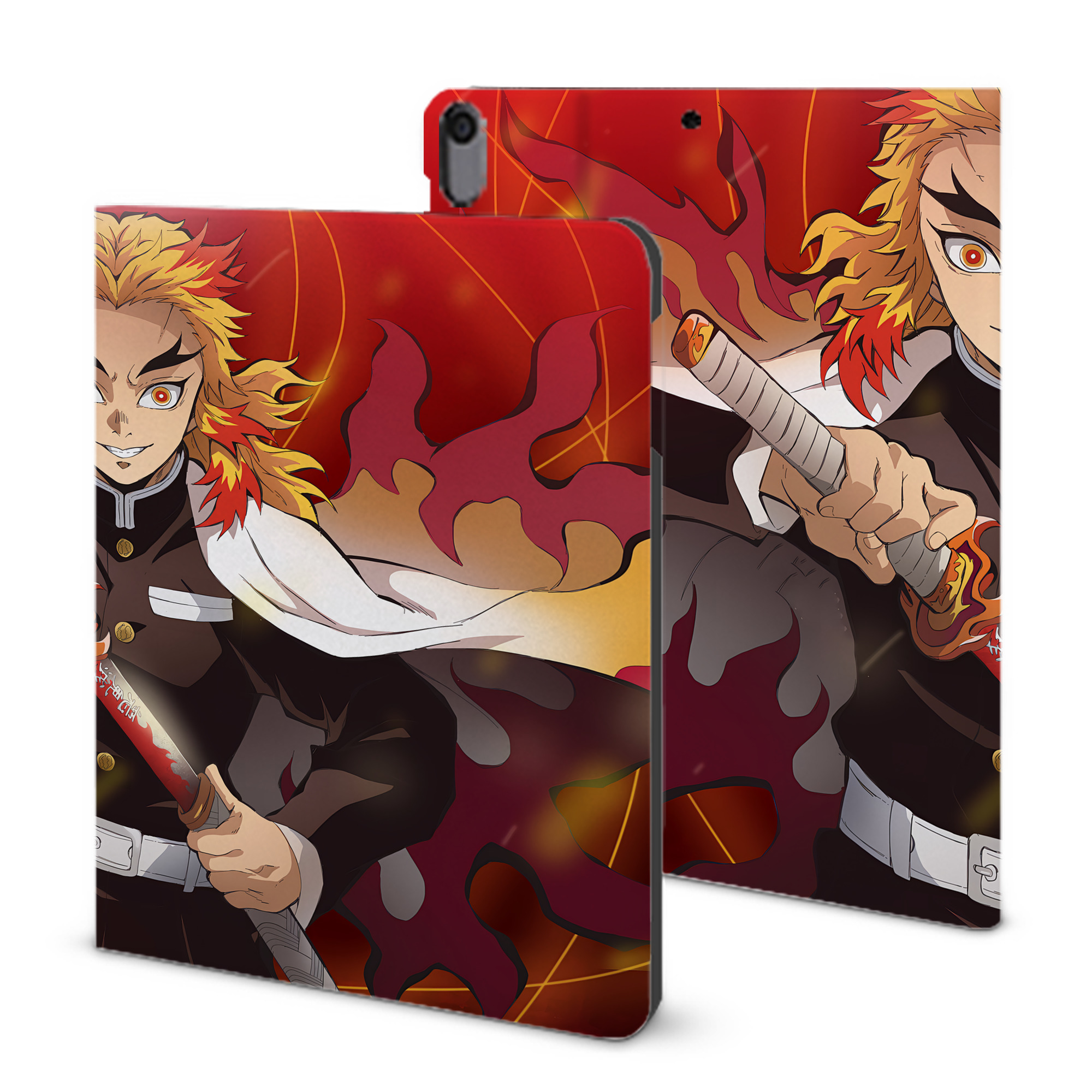 （画像用） 炎柱-煉󠄁獄 杏寿郎／れんごく きょうじゅろう Rengoku Kyoujurou IPad ケース ブック型 PUレザー TPU 耐衝撃 軽量 薄型 ペン収納なし 全面保護 IPad 各モデル対応